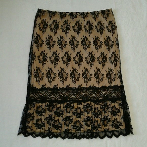 Express Dresses & Skirts - Express black & nude lace overlay pencil skirt.